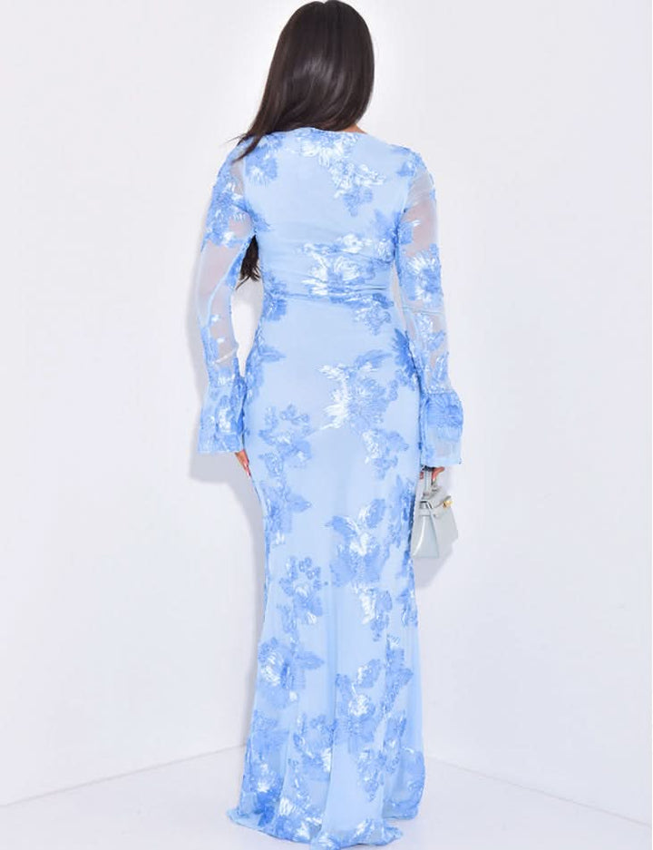 Women's Wedding Guest Floral Long Sleeve Maxi Dress