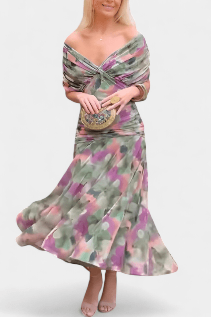 Women's Wedding Guest Off Shoulder Ruched Maxi Dress