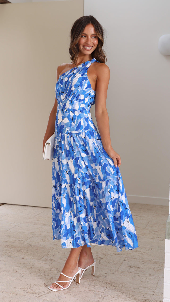 Women's Wedding Guest Floral One Shoulder Maxi Dress