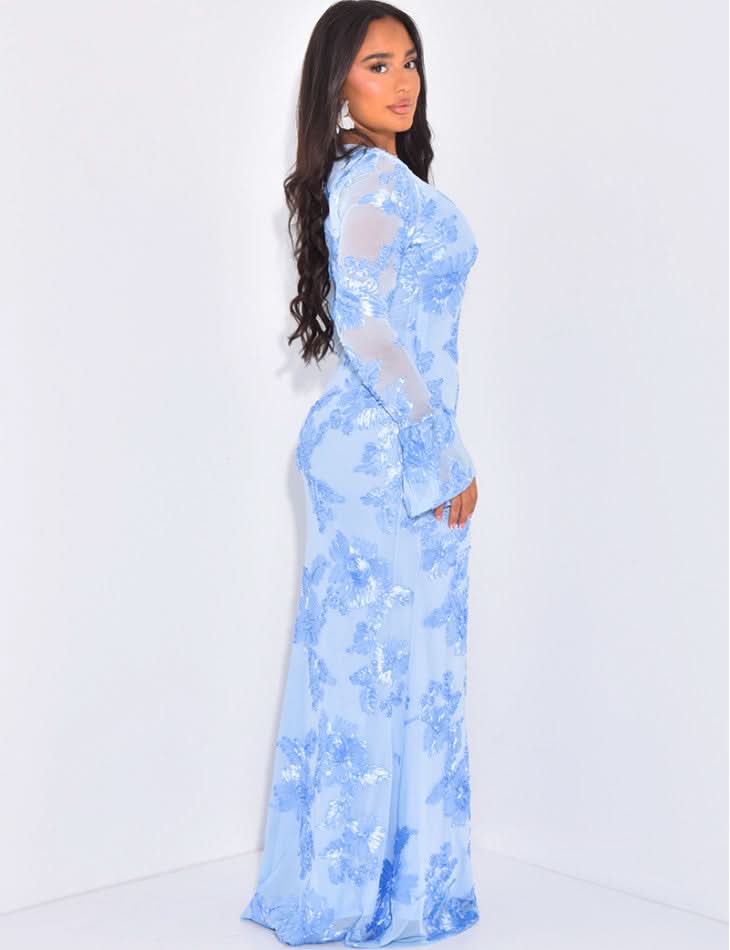 Women's Wedding Guest Floral Long Sleeve Maxi Dress
