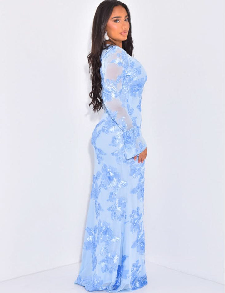 Women's Wedding Guest Floral Long Sleeve Maxi Dress