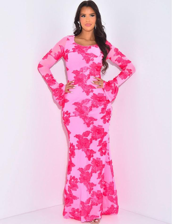 Women's Wedding Guest Floral Long Sleeve Maxi Dress