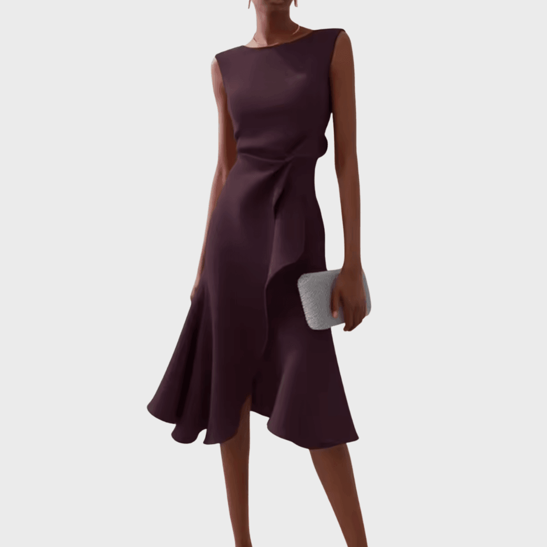 Women's Wedding Guest Draped Asymmetric Midi Dress