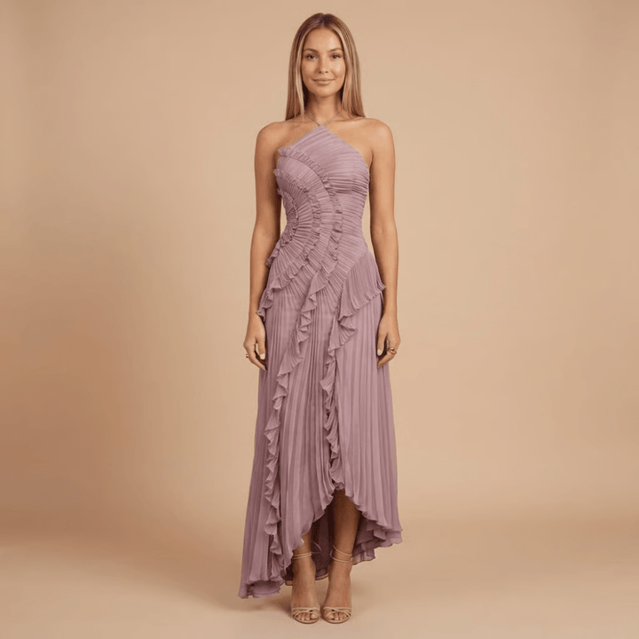 Women's Wedding Guest Halter Ruffle Maxi Dress