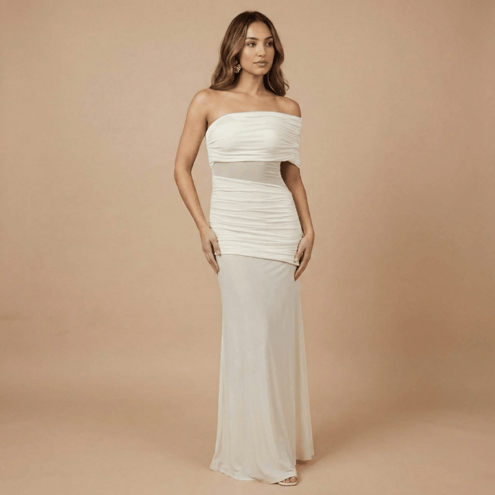 Women's Wedding Guest Off Shoulder Sheer Maxi Dress