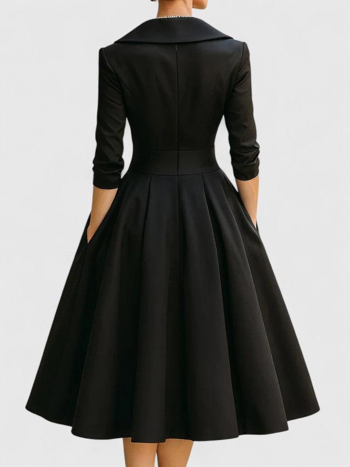 Women's Cocktail V Neck 3/4 Sleeve Midi Dress with Pockets