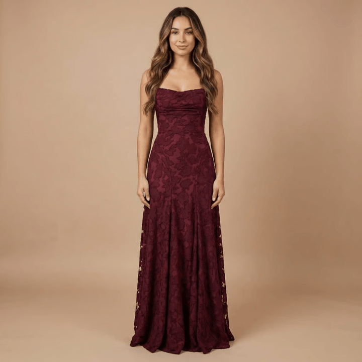 Women's Wedding Guest Floral Lace Maxi Dress Spaghetti Strap