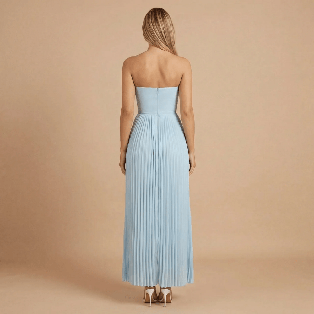 Women's Wedding Guest Strapless Pleated Maxi Dress