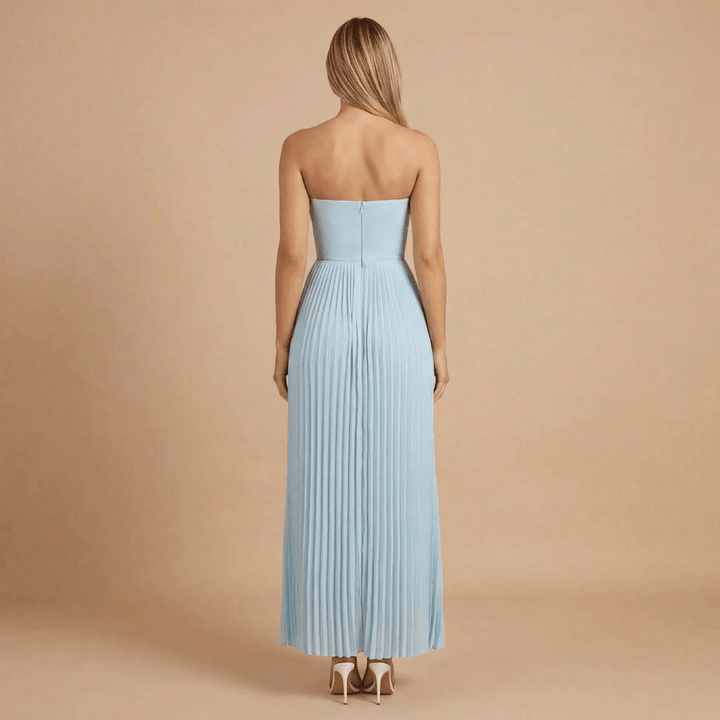 Women's Wedding Guest Strapless Pleated Maxi Dress