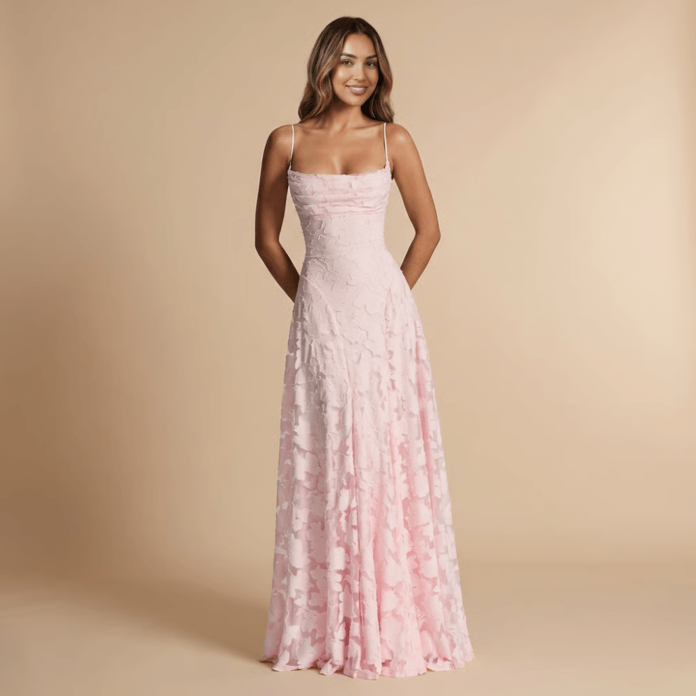Women's Wedding Guest Floral Lace Maxi Dress Spaghetti Strap