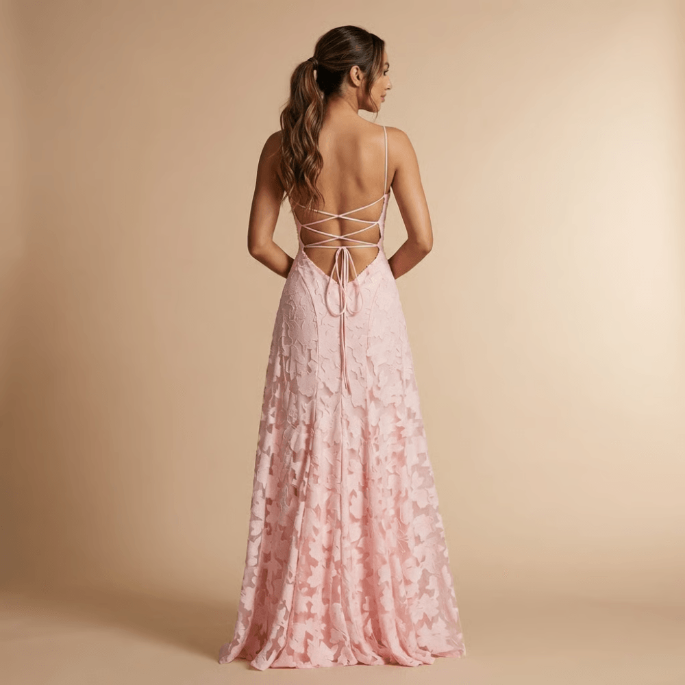 Women's Wedding Guest Floral Lace Maxi Dress Spaghetti Strap
