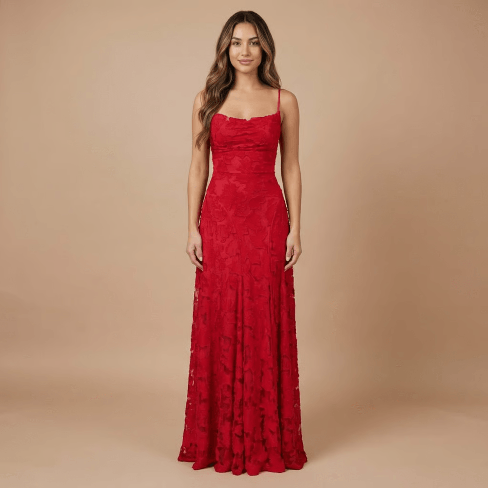 Women's Wedding Guest Floral Lace Maxi Dress Spaghetti Strap