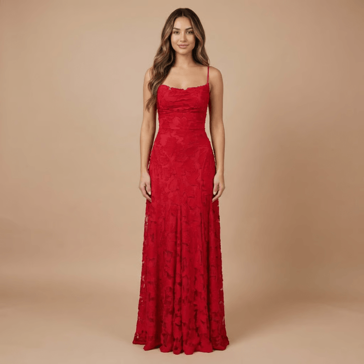 Women's Wedding Guest Floral Lace Maxi Dress Spaghetti Strap