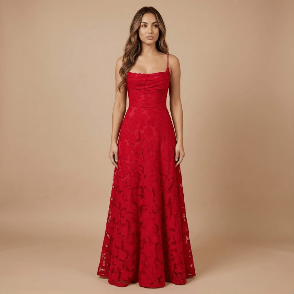 Women's Wedding Guest Floral Lace Maxi Dress Spaghetti Strap