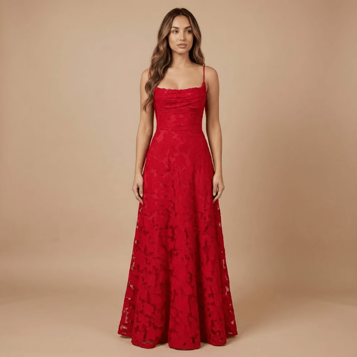 Women's Wedding Guest Floral Lace Maxi Dress Spaghetti Strap