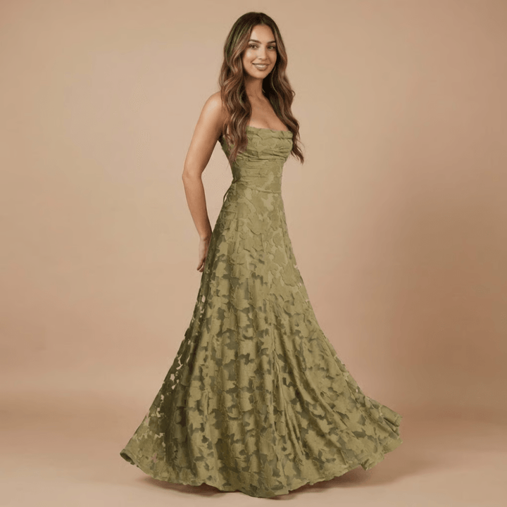 Women's Wedding Guest Floral Lace Maxi Dress Spaghetti Strap