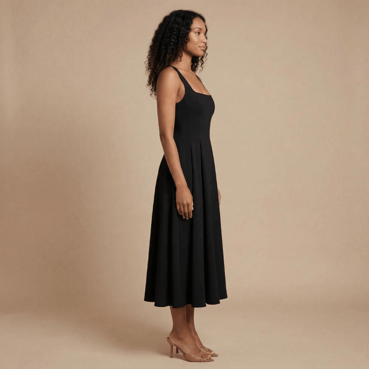 Women's Wedding Guest Square Neck Midi Dress Sleeveless