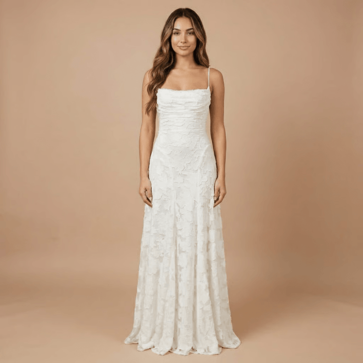 Women's Wedding Guest Floral Lace Maxi Dress Spaghetti Strap
