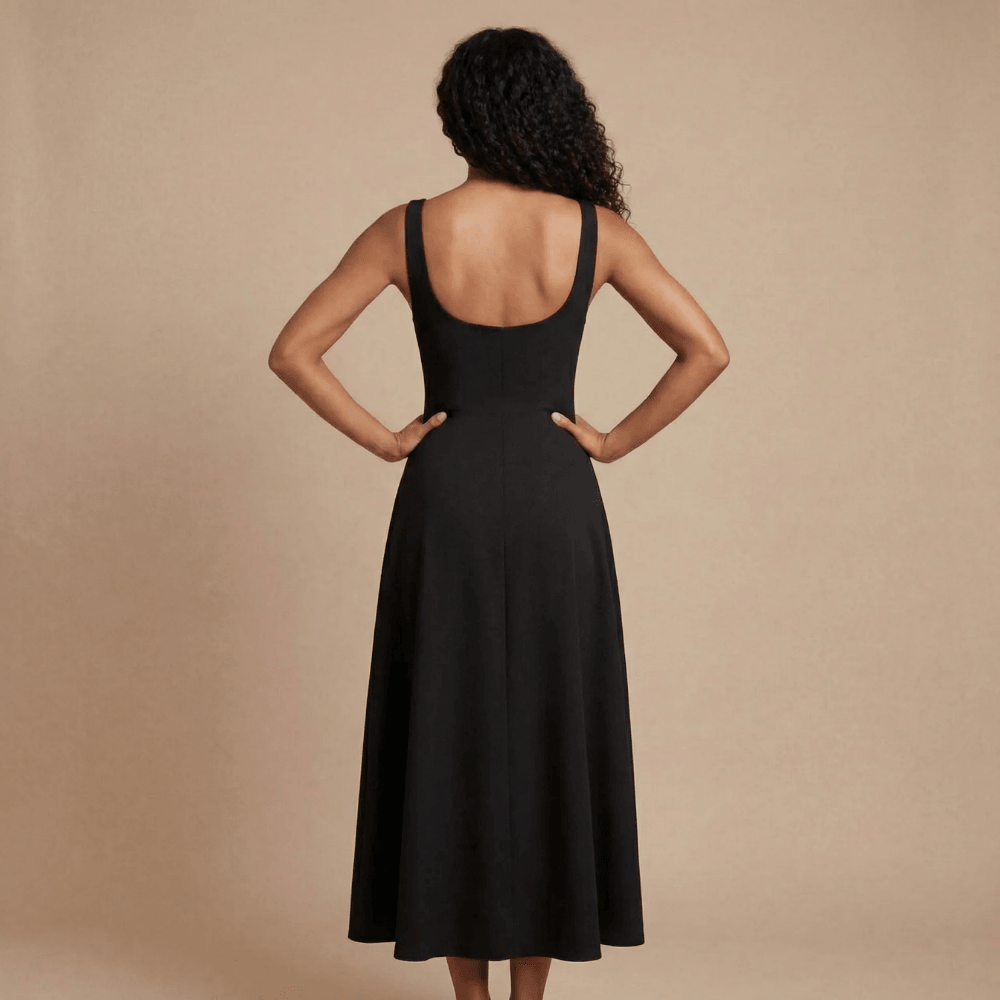 Women's Wedding Guest Square Neck Midi Dress Sleeveless