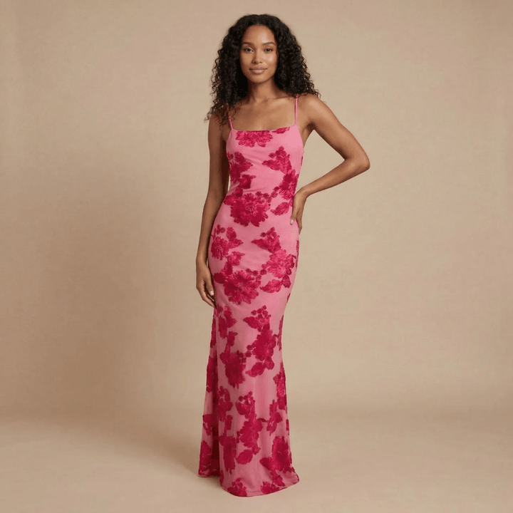 Women's Wedding Guest Floral Square Neck Maxi Dress