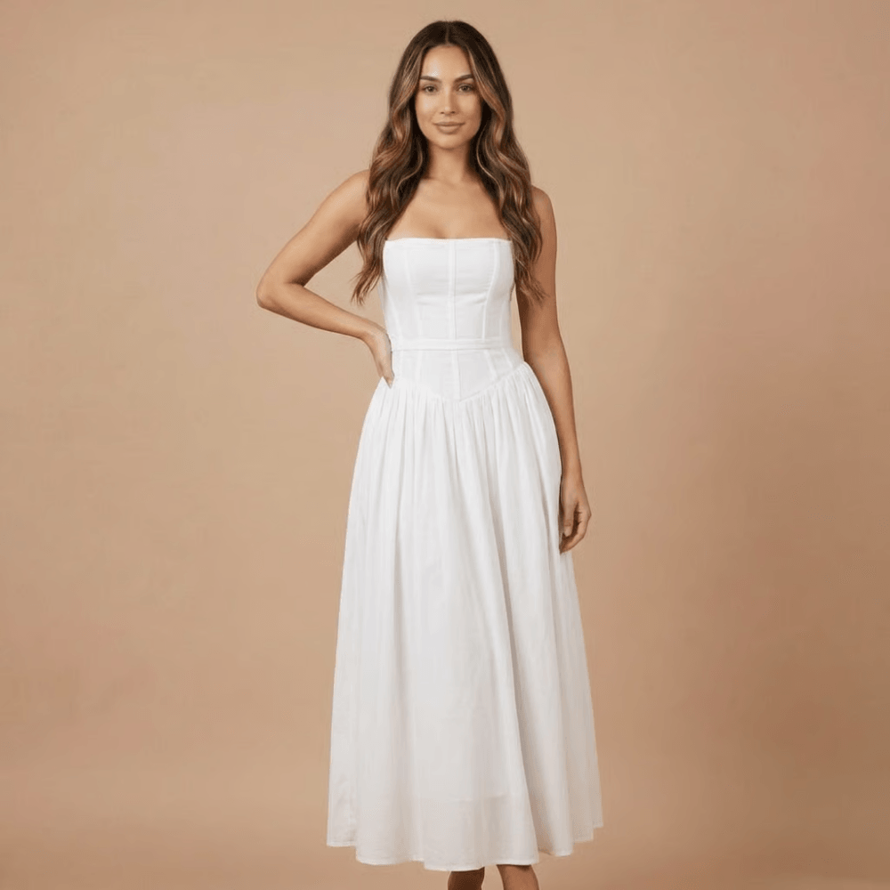 Women's Wedding Guest Floral Straight Neck Midi Dress