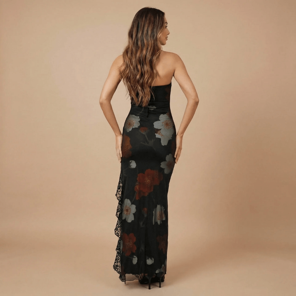 Women's Wedding Guest Strapless Floral Maxi Dress