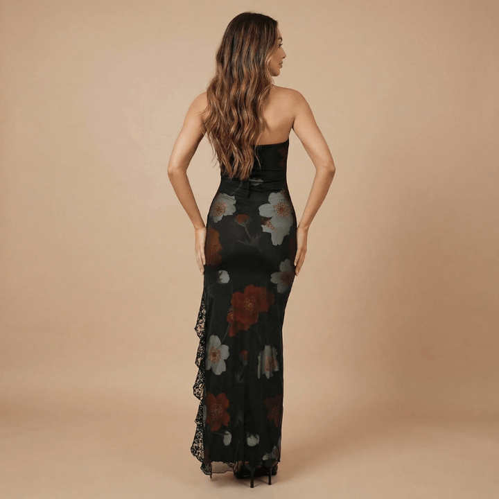 Women's Wedding Guest Strapless Floral Maxi Dress