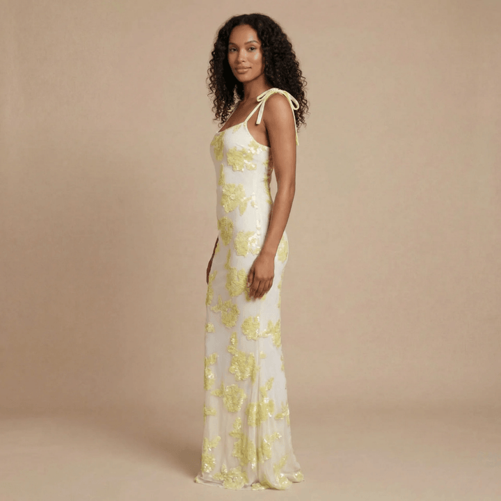 Women's Wedding Guest Floral Square Neck Maxi Dress