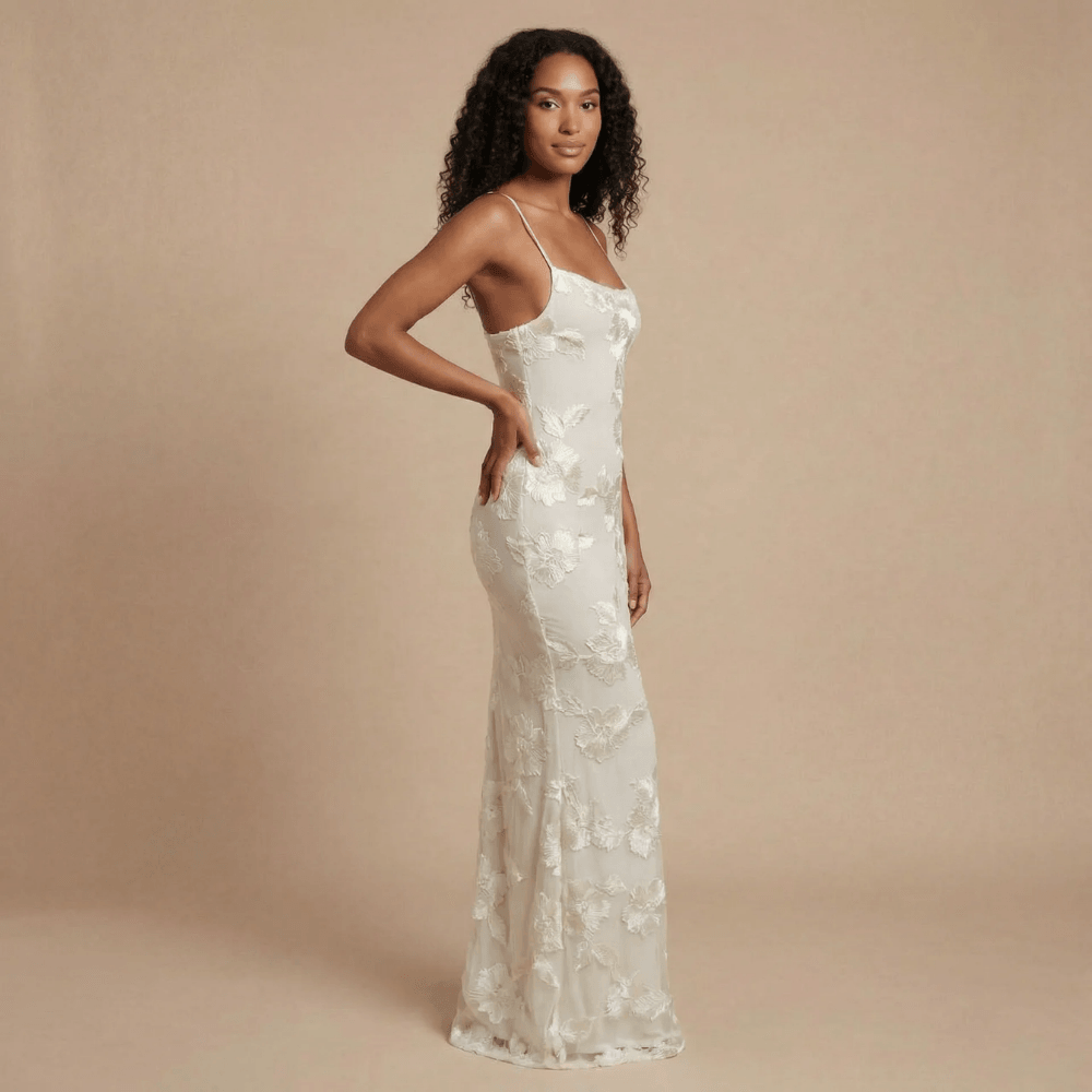 Women's Wedding Guest Floral Square Neck Maxi Dress