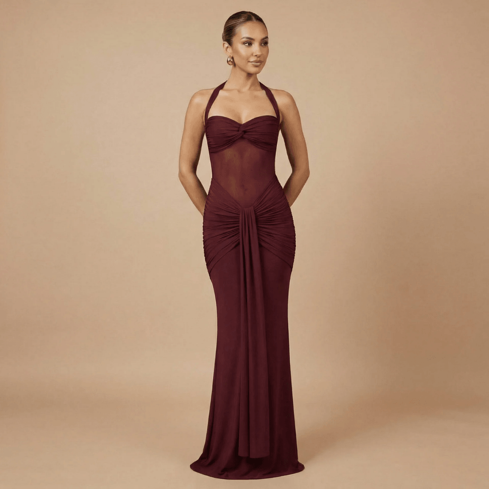 Women's Wedding Guest Sweetheart Halter Maxi Dress
