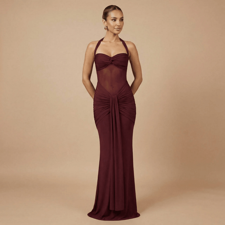 Women's Wedding Guest Sweetheart Halter Maxi Dress