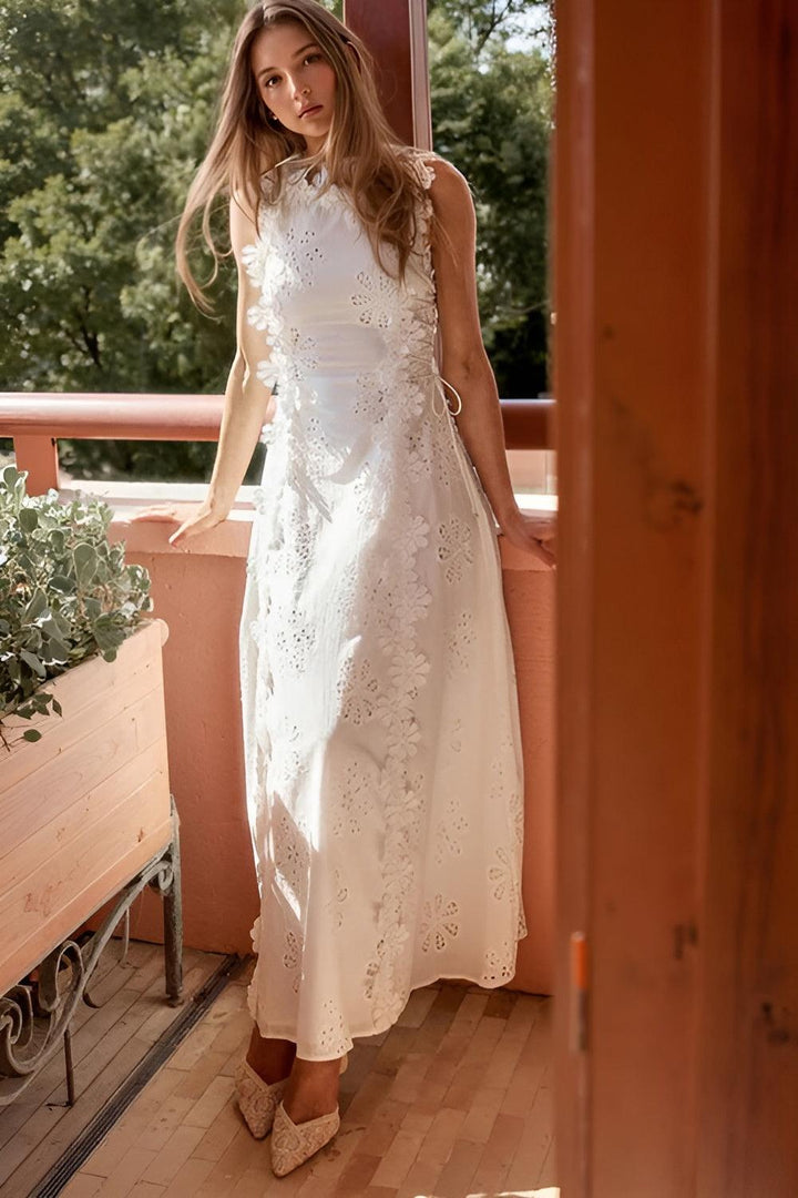Women's Wedding Guest Lace Up Sleeveless Maxi Dress