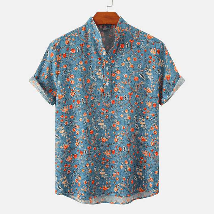Elias | Men's Printed Short Sleeve Mandarin Collar Shirt