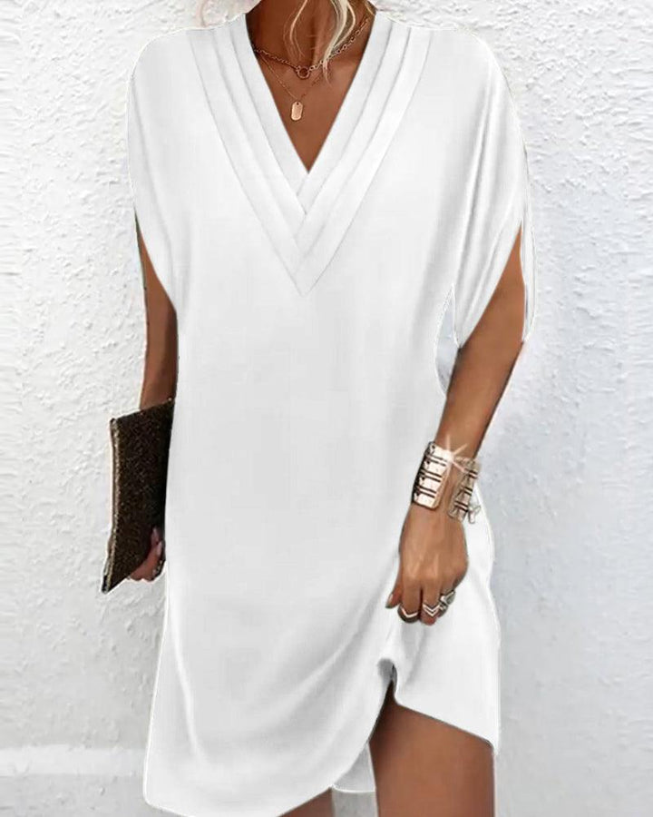 Women's Cocktail V Neck Split Sleeve Mini Shift Dress