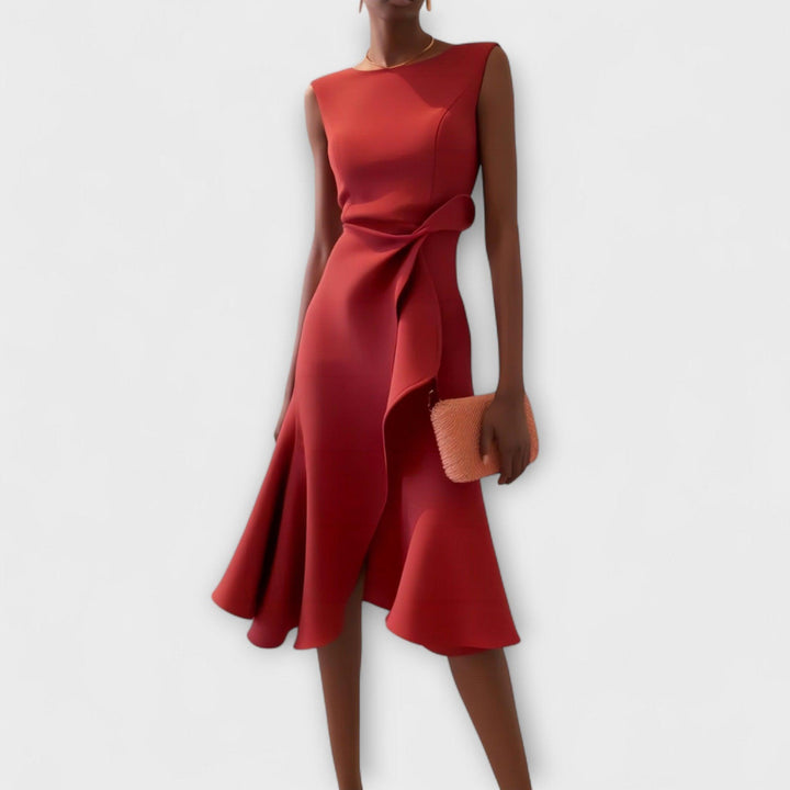 Women's Wedding Guest Sleeveless Asymmetric Midi Dress
