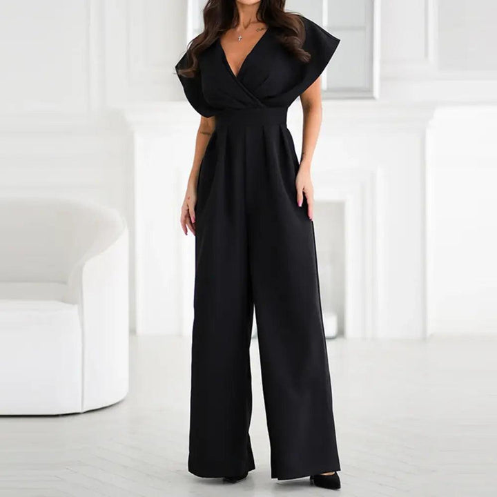 Women's Cocktail Wide Leg V Neck Flutter Sleeve Jumpsuit