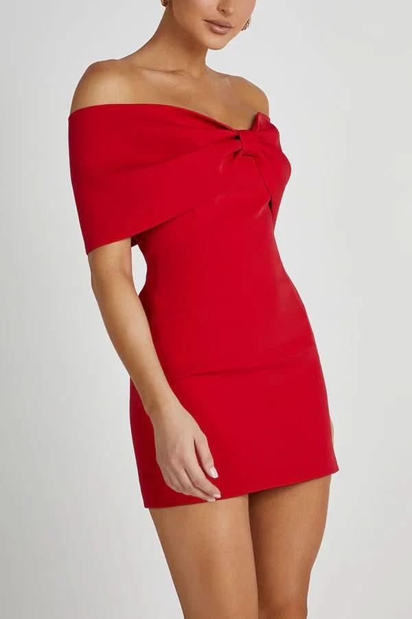 Women's Cocktail Off Shoulder Bow Mini Dress