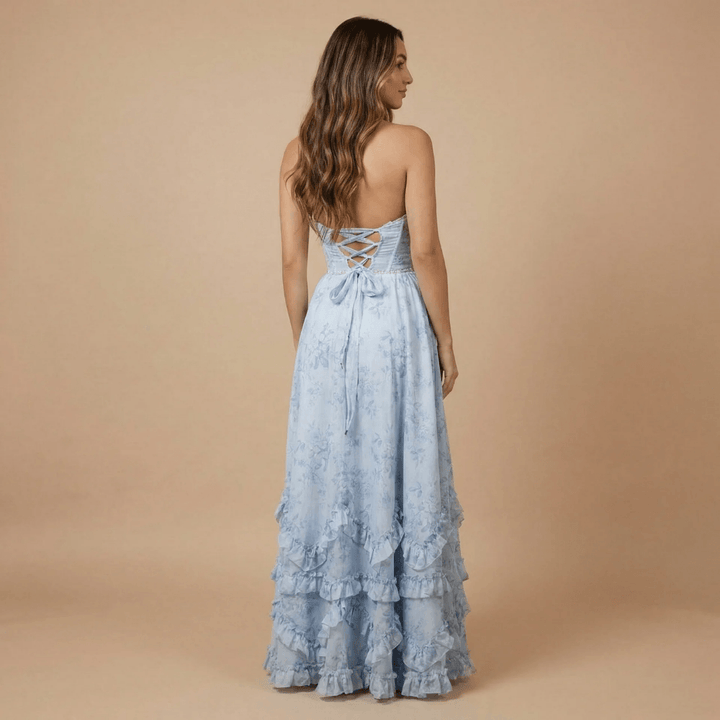 Women's Wedding Guest Floral Halter Maxi Dress With Slit