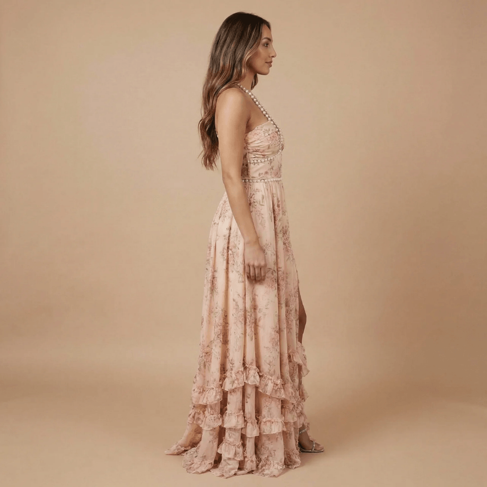 Women's Wedding Guest Floral Halter Maxi Dress With Slit