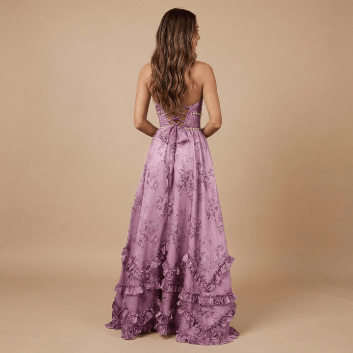 Women's Wedding Guest Floral Halter Maxi Dress With Slit