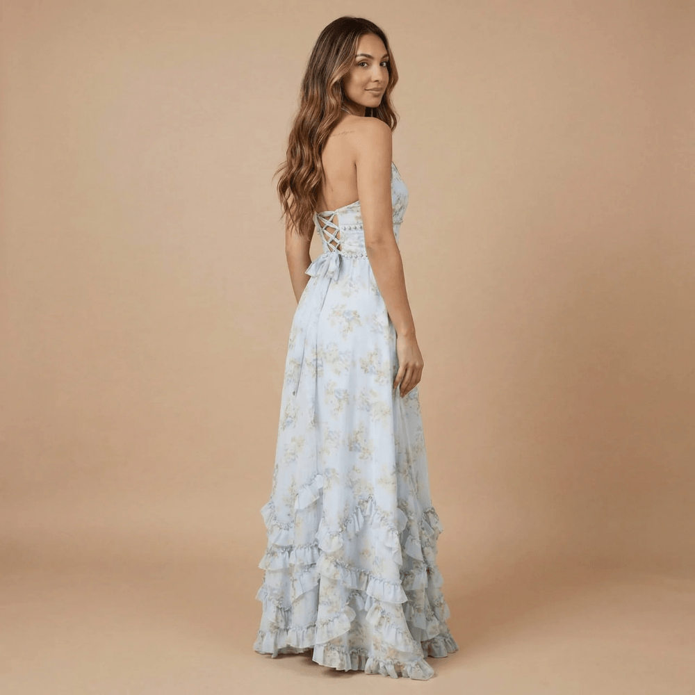 Women's Wedding Guest Floral Halter Maxi Dress With Slit