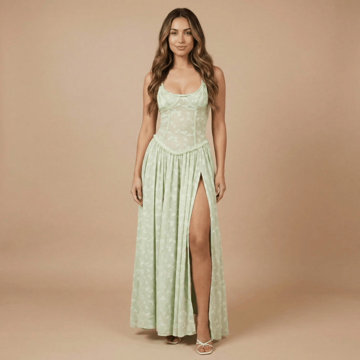 Women's Wedding Guest Floral Scoop Neck Maxi Dress