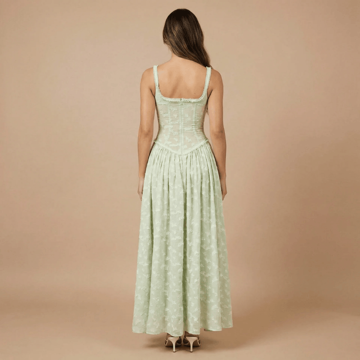 Women's Wedding Guest Floral Scoop Neck Maxi Dress