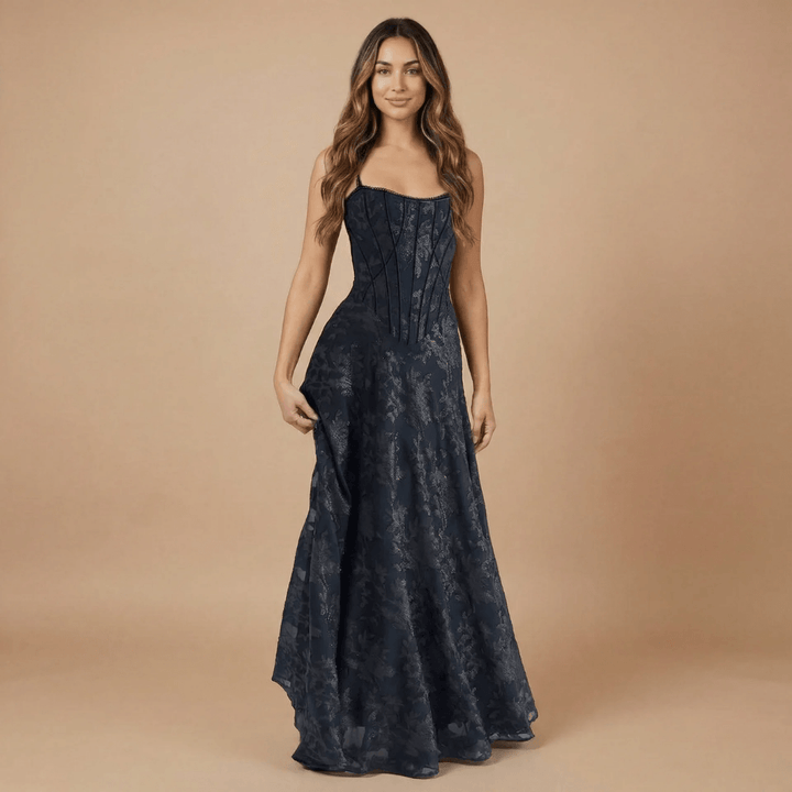 Women's Wedding Guest Floral Corset Maxi Dress