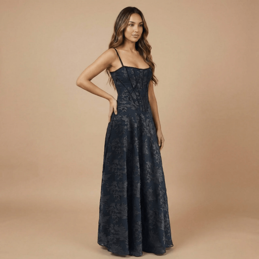 Women's Wedding Guest Floral Corset Maxi Dress