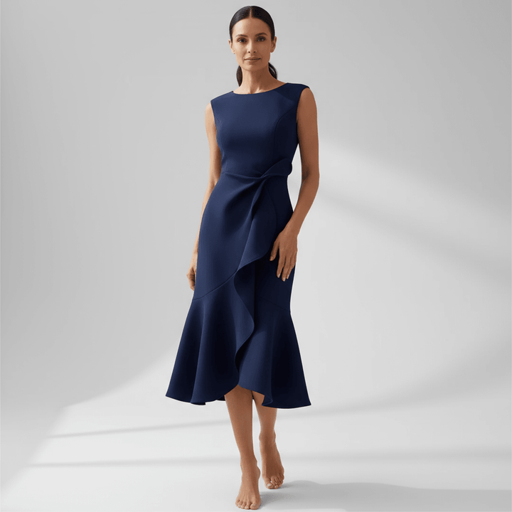 Women's Wedding Guest Draped Asymmetric Midi Dress