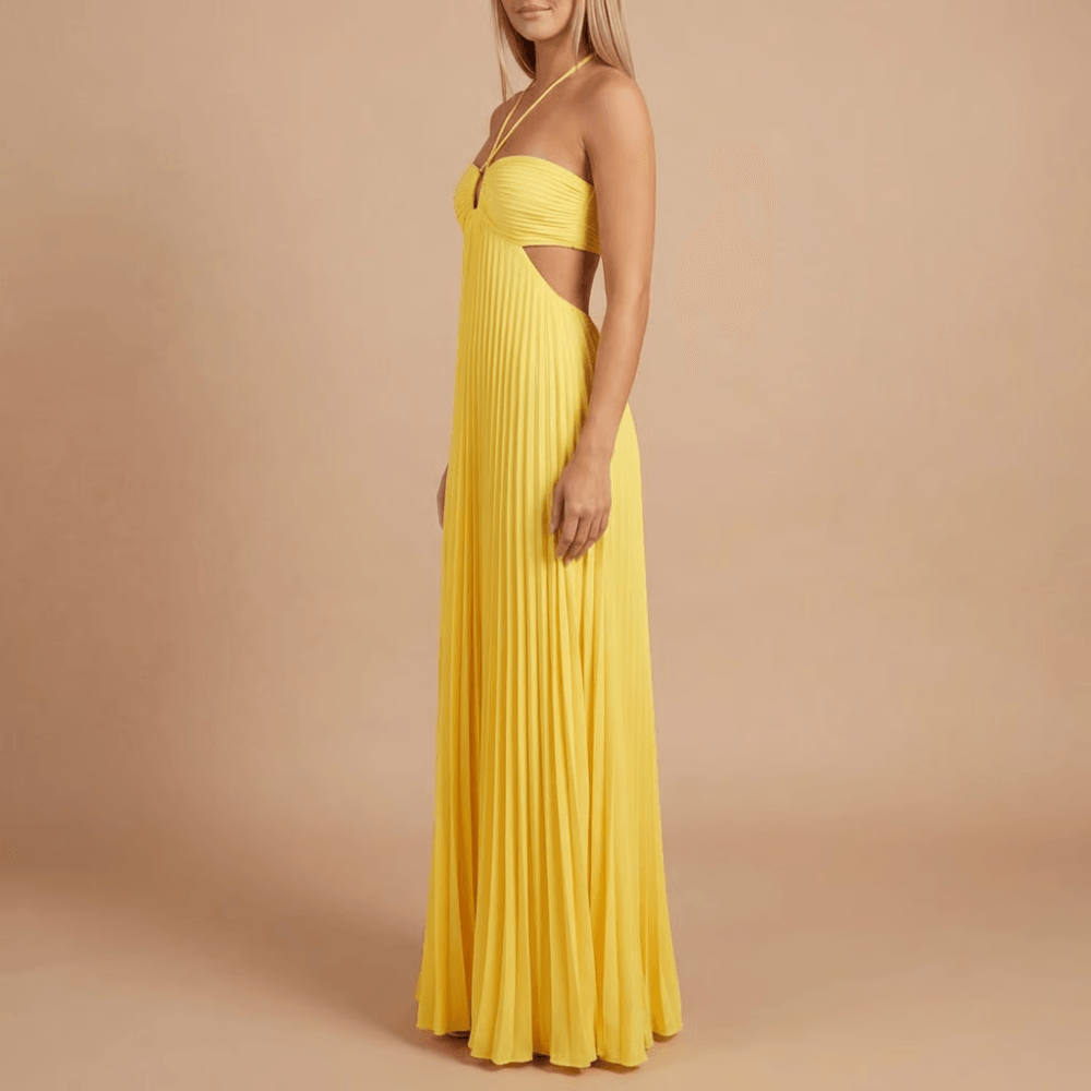 Women's Wedding Guest Pleated Halter Maxi Dress