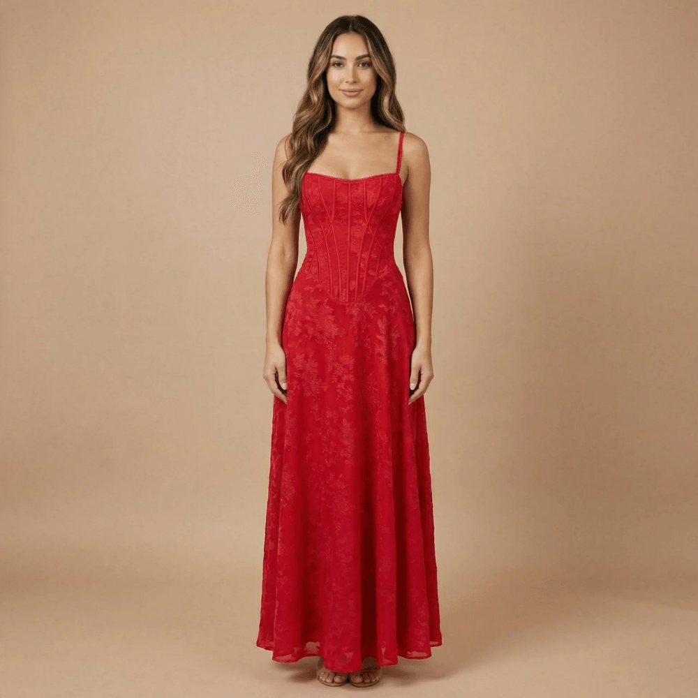 Women's Wedding Guest Floral Corset Maxi Dress