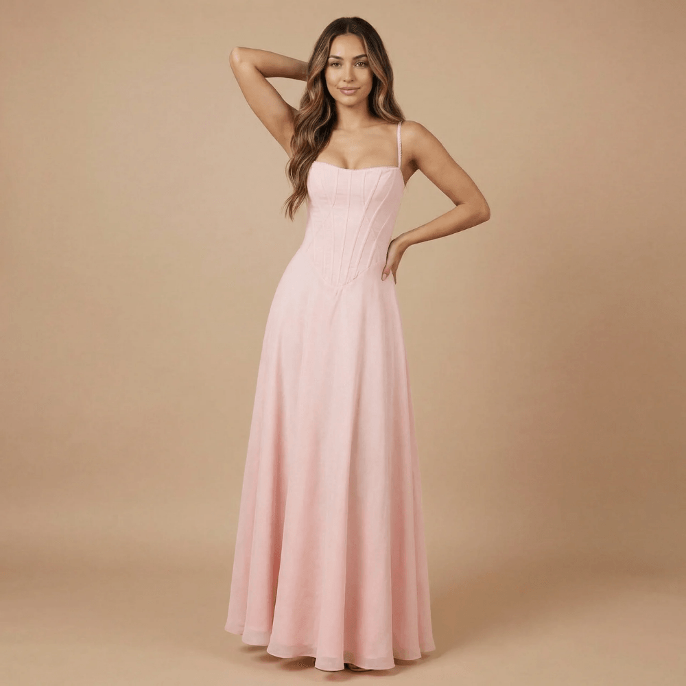 Women's Wedding Guest Floral Corset Maxi Dress