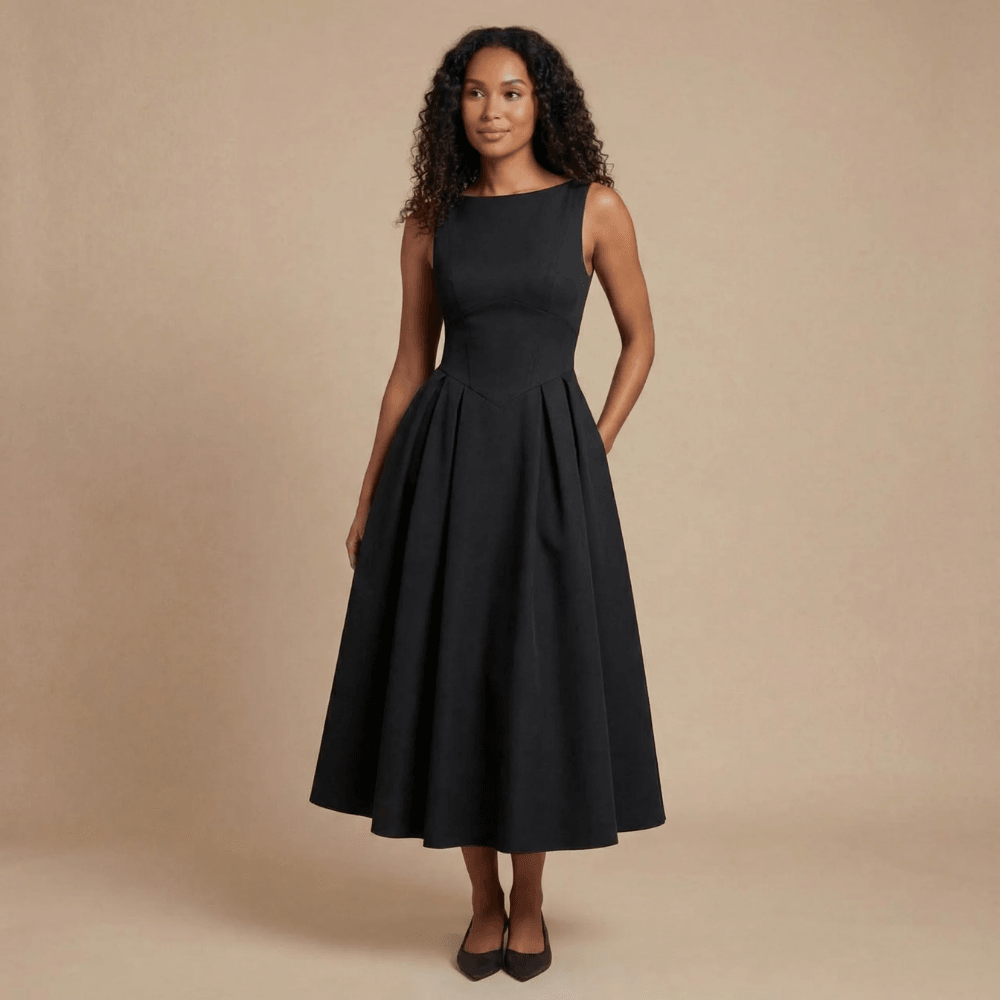 Women's Wedding Guest Sleeveless Boat Neck Midi Dress
